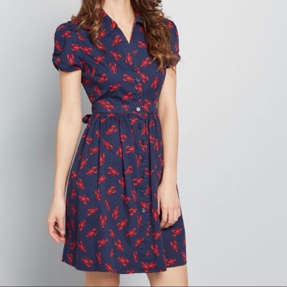MODCLOTH Summer School Cool Lobster Shirt Dress M - Picture 1 of 8